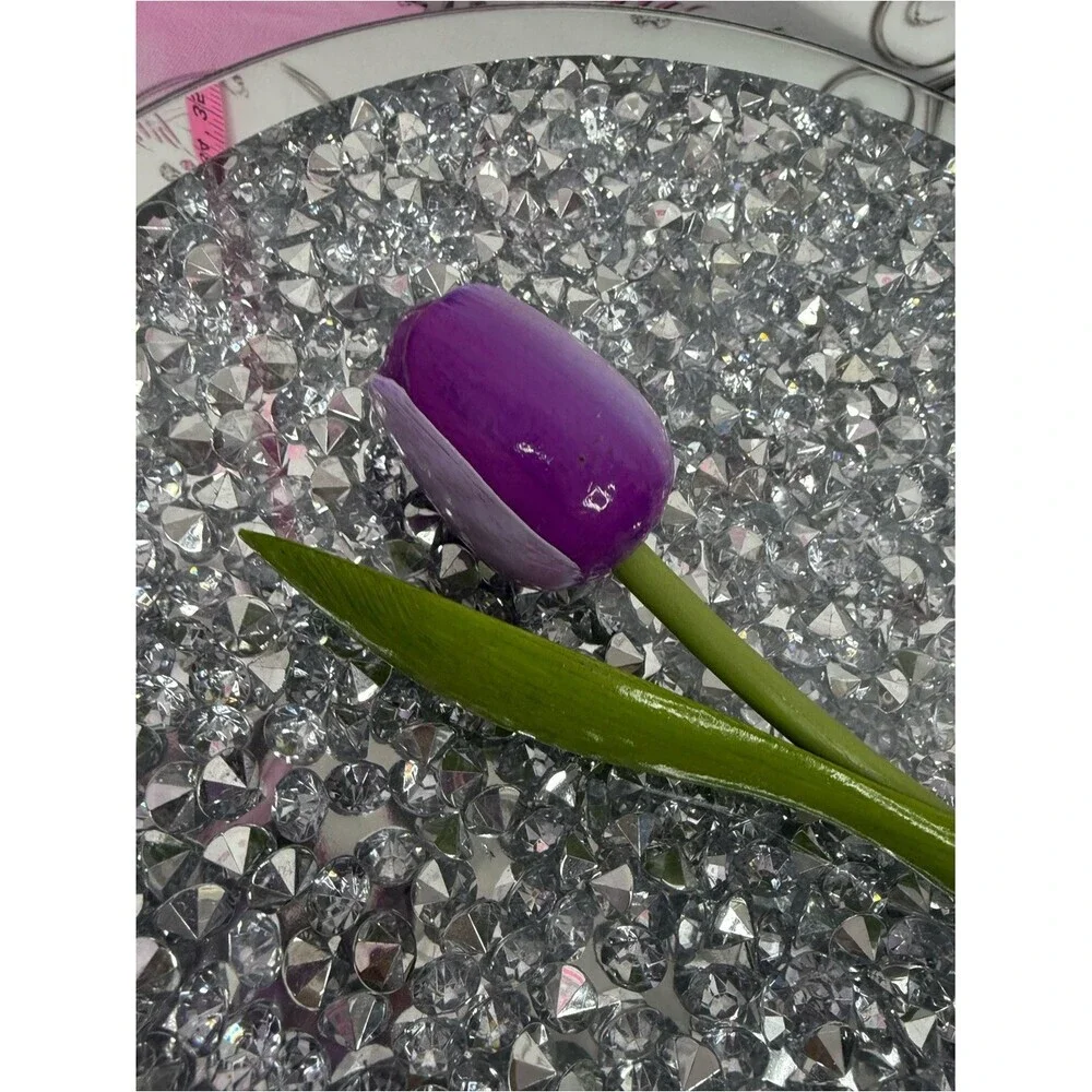 Wooden flower vintage painted Purple Tulip Decorative Stem